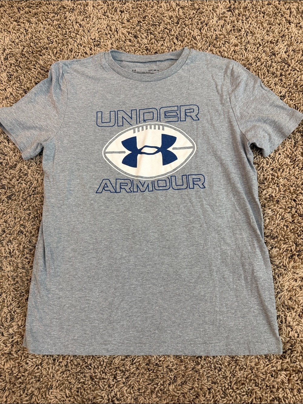 Under Armour Light Gray Tee with Navy Football Logo